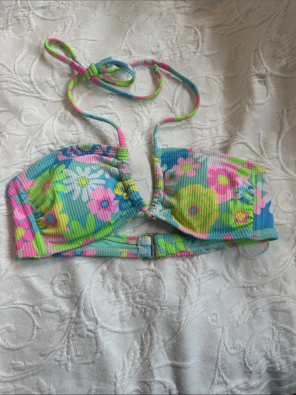 Xhilaration Mint Bandeau Bikini Top with Neon Multicolor Trim